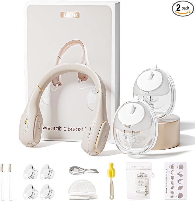 Neck Breast Pump Hands Free, Wearable Breastfeeding Pump with Hospital-Grade Suction, 4 Modes & 9 Levels, Portable Electri...