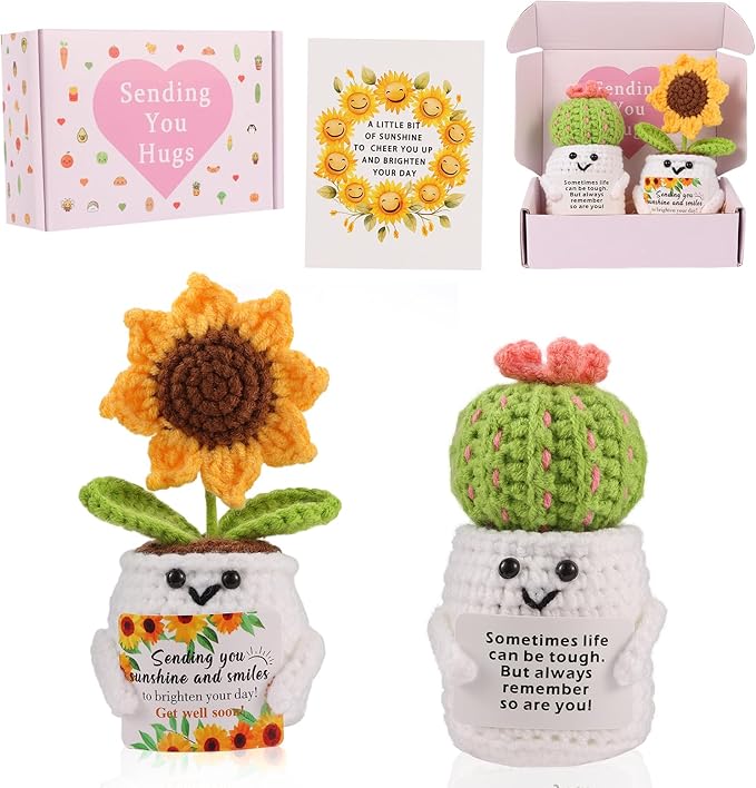 Munutix Get Well Gifts for Women - Positive Sunflower Crochet Surgery Recovery and Cancer Care Comfort Gifts, Get Well Soo...
