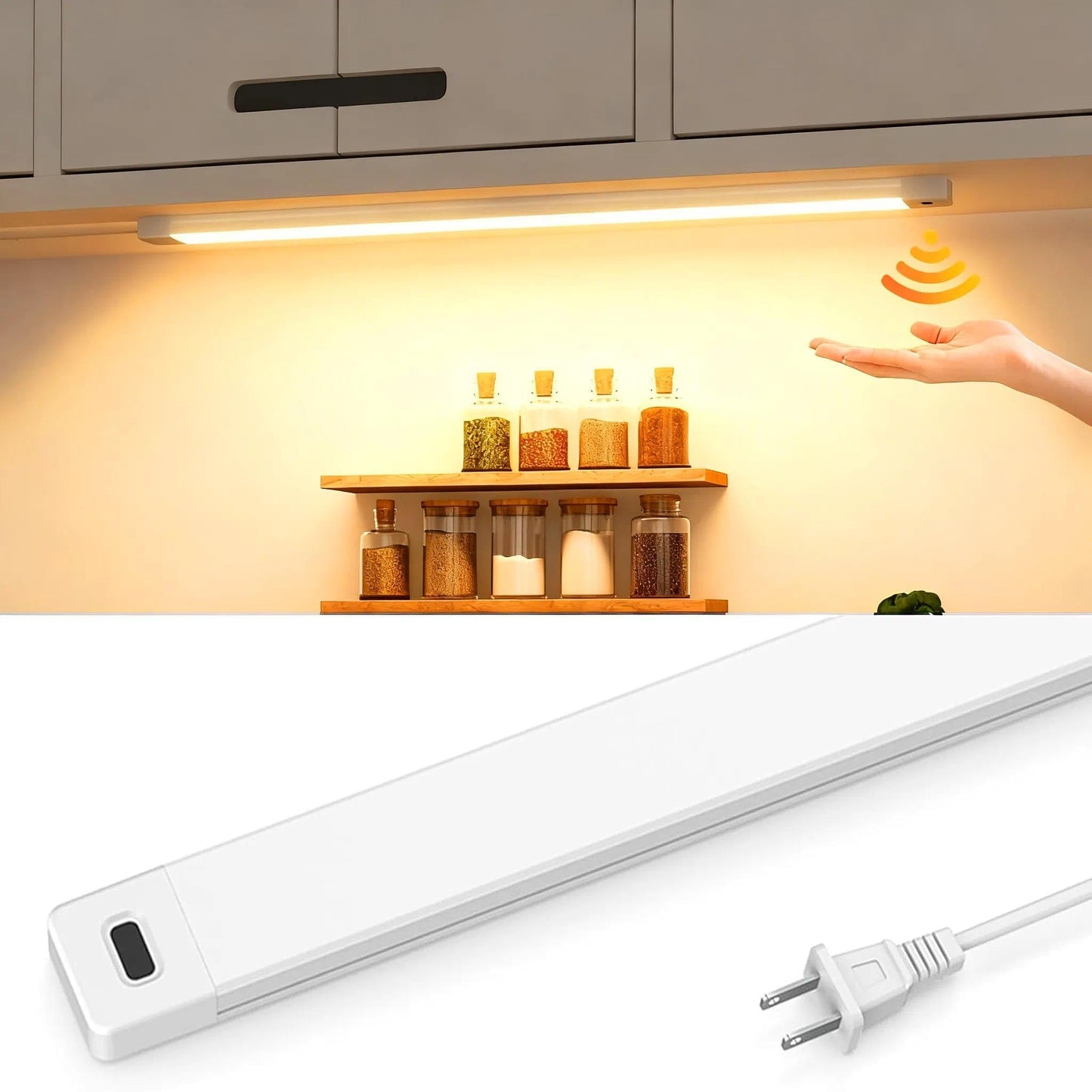 Myplus 16 Inch Under Cabinet Lights With Hand Wave  Under Counter Lighting 3000K Warm White Dimmable Plug And Play Led Lights For Kitchen Cabinet  Cupboard  Closet  Desk