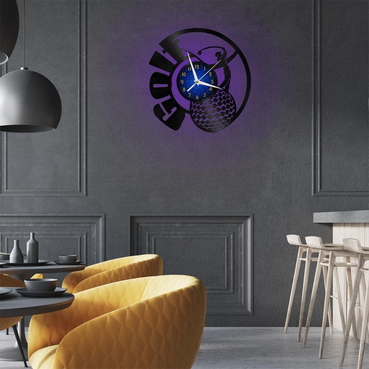 Generic Golf Club 12 Inch Vinyl Record Wall Clock - Silent, Creative, and Unique Clock for Living Room, Entryway, or Bedroom Decor Idea(12 inchs B with LED), Blue