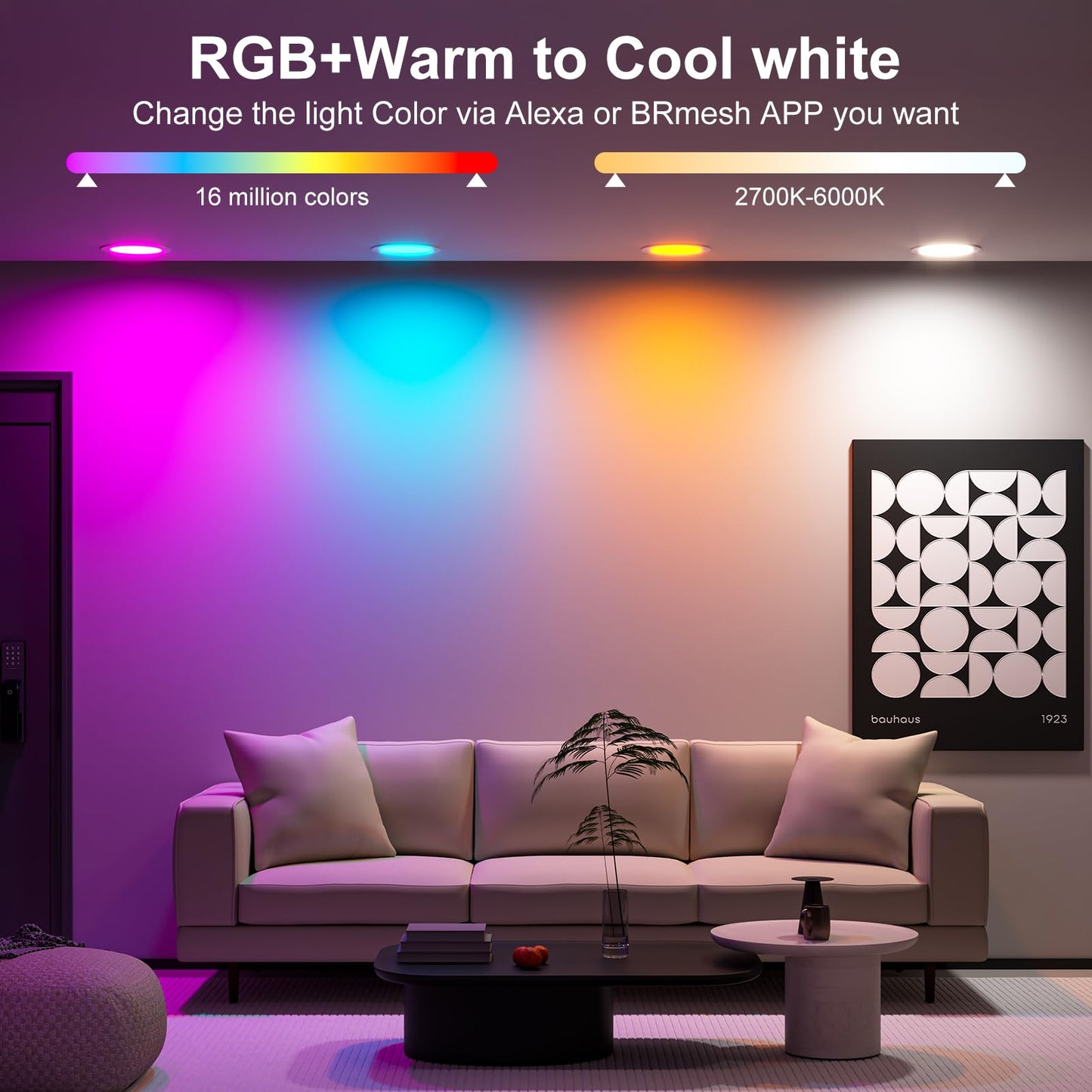 ChangM Smart Recessed Lighting 4 Inch 12W LED RGBCW Downlight, Dimmable, Compatible with Alexa, 1 Pack