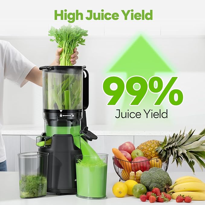 Cold Press Juicer - 5.5" Mega Mouth Feed Chute with Self Feeding Hands-Free Design - Juicer Machines for Vegetables and Fruits - Juice Extractor Machine High Juice Yield - Easy to Clean
