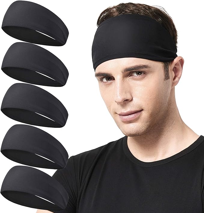 Acozycoo Mens Running Headband,5Pack,Mens Sweatband Sports Headband for Running,Cycling,Basketball,Yoga,Fitness Workout St...