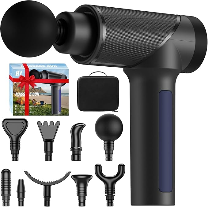 JQX Professional-Grade Percussion Massager - 6-Speed Deep Tissue Therapy Gun with 10mm Amplitude, 9 Attachments & Travel C...