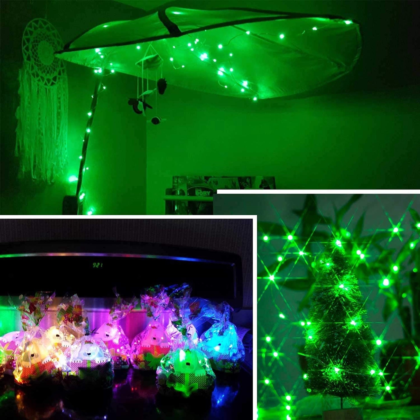 Vookry 8 Pack 30 Led Fairy Lights - 10 Ft Green Waterproof Silver Wire For Diy Crafts, Weddings, Parties, Christmas Decorations