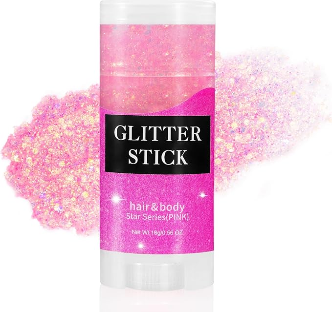 Mysense Pink Body Glitter Stick, Singer Concert Outfit Face Glitter Makeup, Festival Rave Pride Accessories, Hair Glitter ...