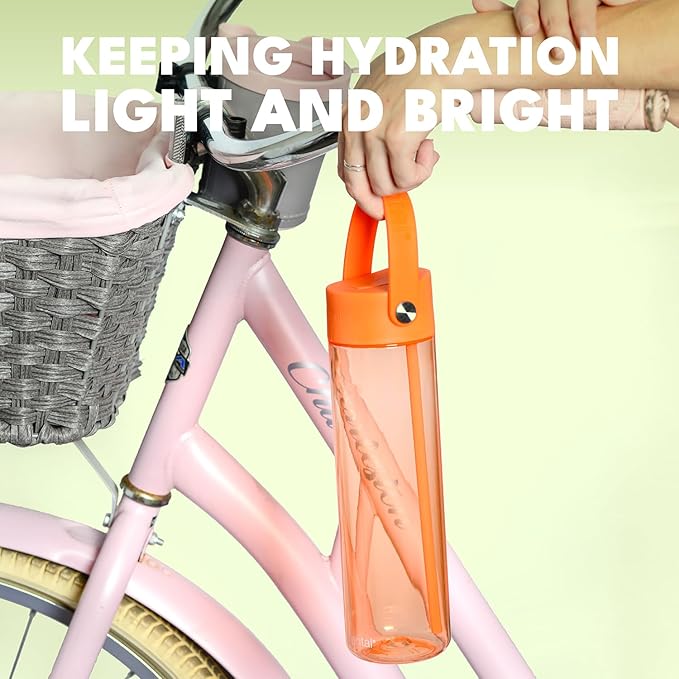 Elemental Splash Water Bottles - BPA-Free Tritan Plastic Reusable Water Bottle with Strap - Ideal for Gym and Sports Leak Proof when Spout is Closed - Key Lime & Orange - 26oz (2 Pack)