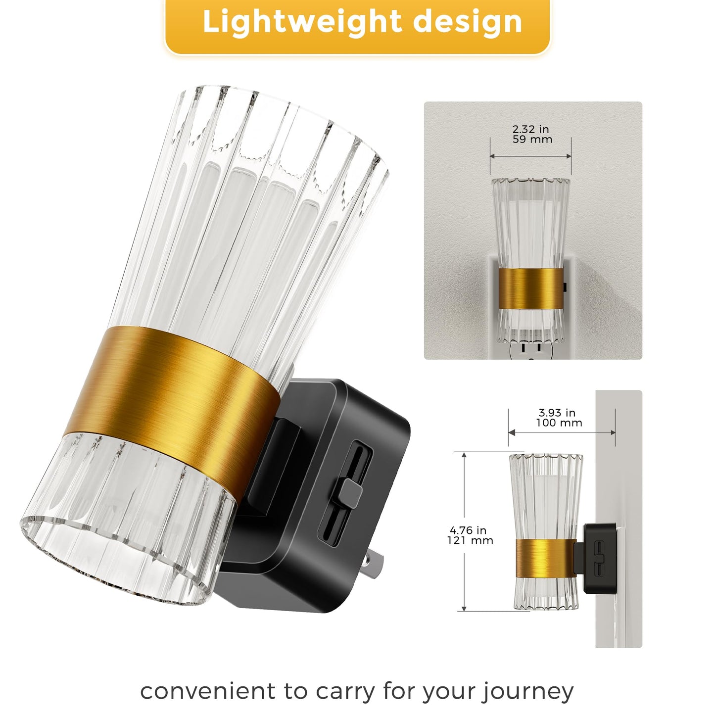 L LOHAS LED Night Light, 3000K Soft Warm, Adjustable 0-100LM, 2 Pack, Gold Ring-Model A-GY19002US-2