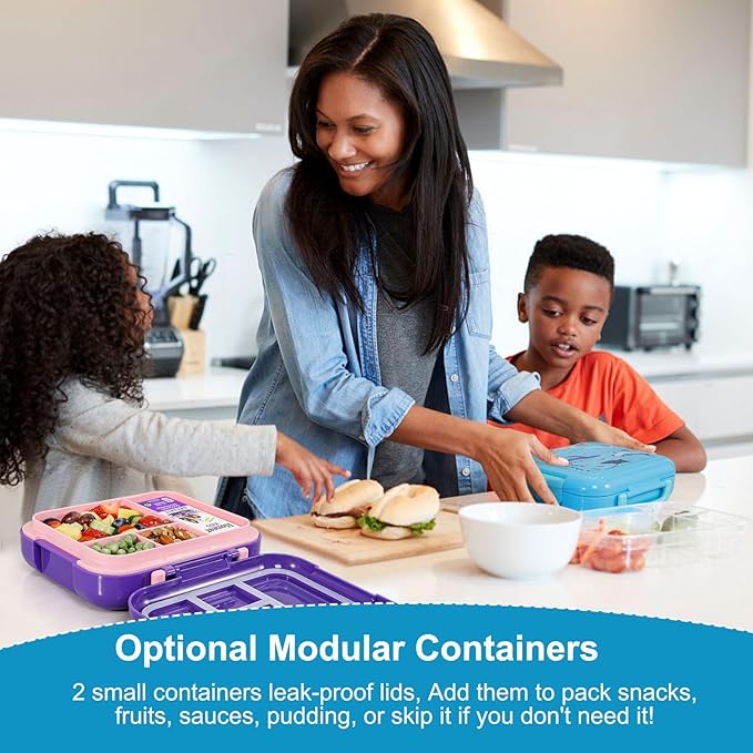 Caperci Bento Box for Kids - Leak-Proof Lunch Box Snack Container with 2 Modular Containers & 4 Compartments, Hold 4.8 Cups, Portable Handle, BPA-Free, Microwave/Dishwasher Safe (Sea Life)