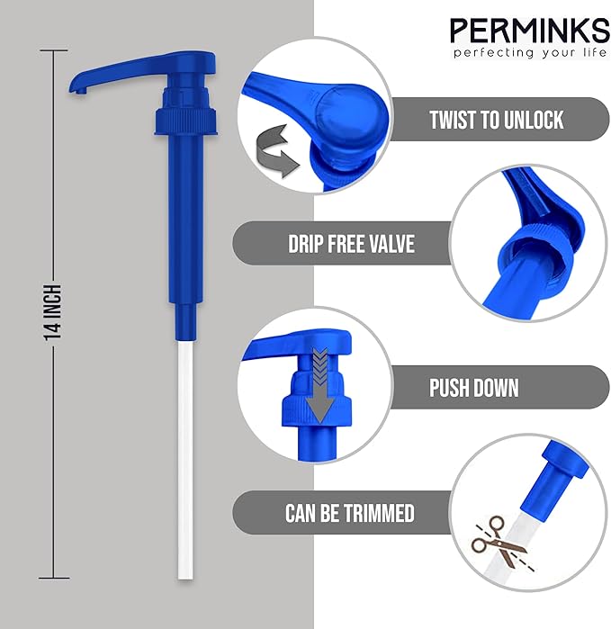 Premium Syrup Pump Compatible with Torani 750 ml Bottle, Davinci Syrups - No Spill, No Clog Syrup Pump Dispenser for Vanilla, Snow Cone, Blueberry, Coffee Flavoring & More (Pack of 6, Blue)
