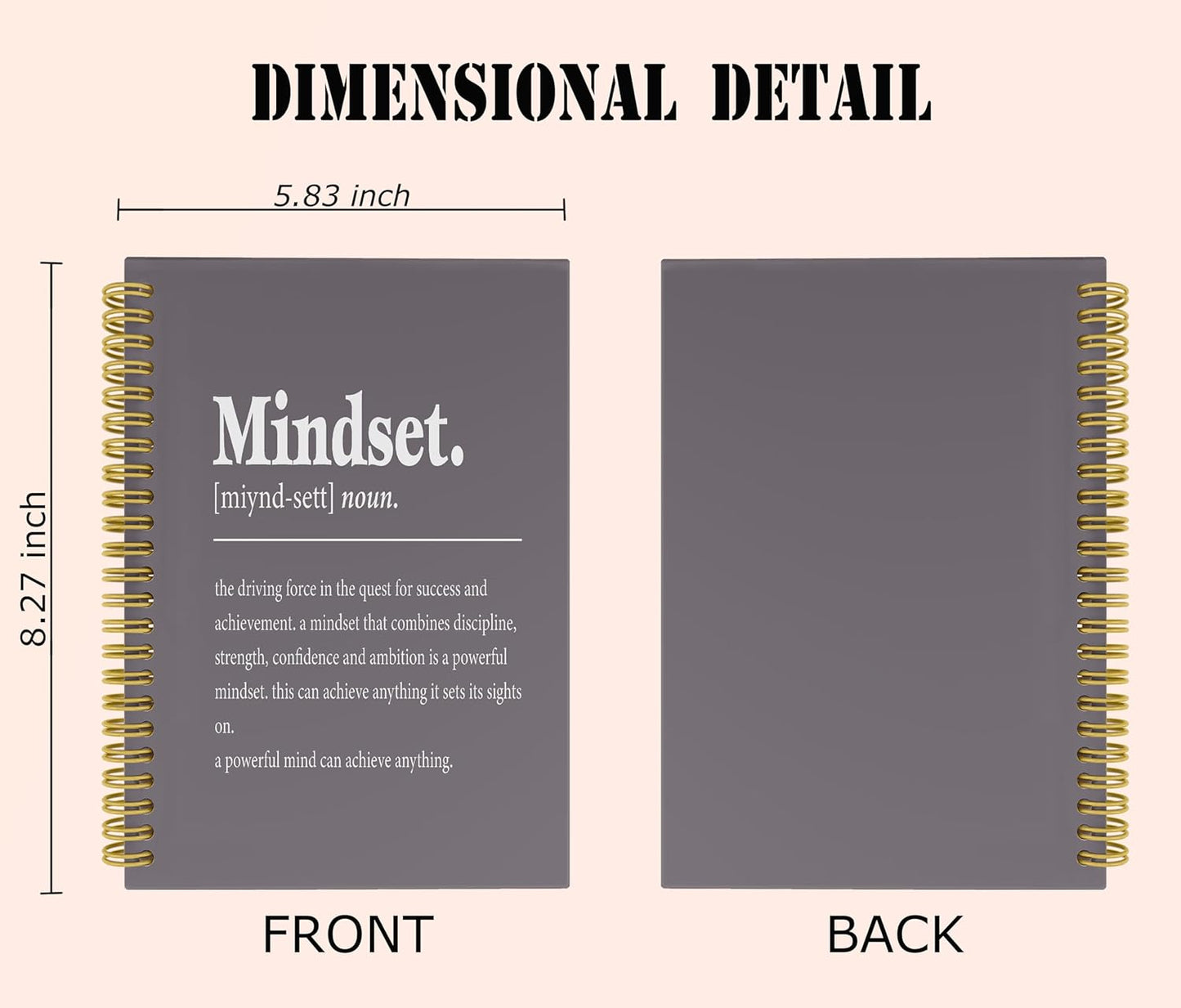 Knibeo Mindset Inspirational Notebooks Journal - Notebooks for School, 5.5×8.3 Inch Inspirational Spiral Bound Notebook with 164 Pages, College School Supplies(Medium Grey)