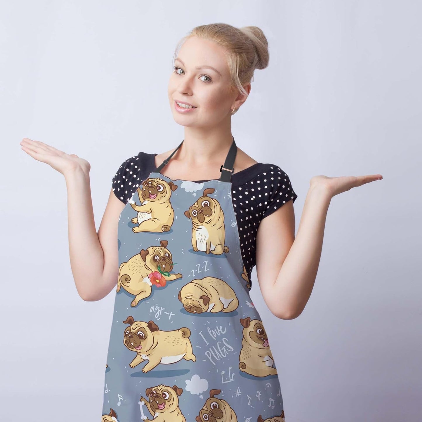 Paint Apron for Men Pug Puppies Dog Cartoon Bull Terrier Funny Aprons for Women for Kitchen Cooking Restaurant BBQ Painting Crafting Gardening 27” (W) x 31” (H), Waterproof Aprons