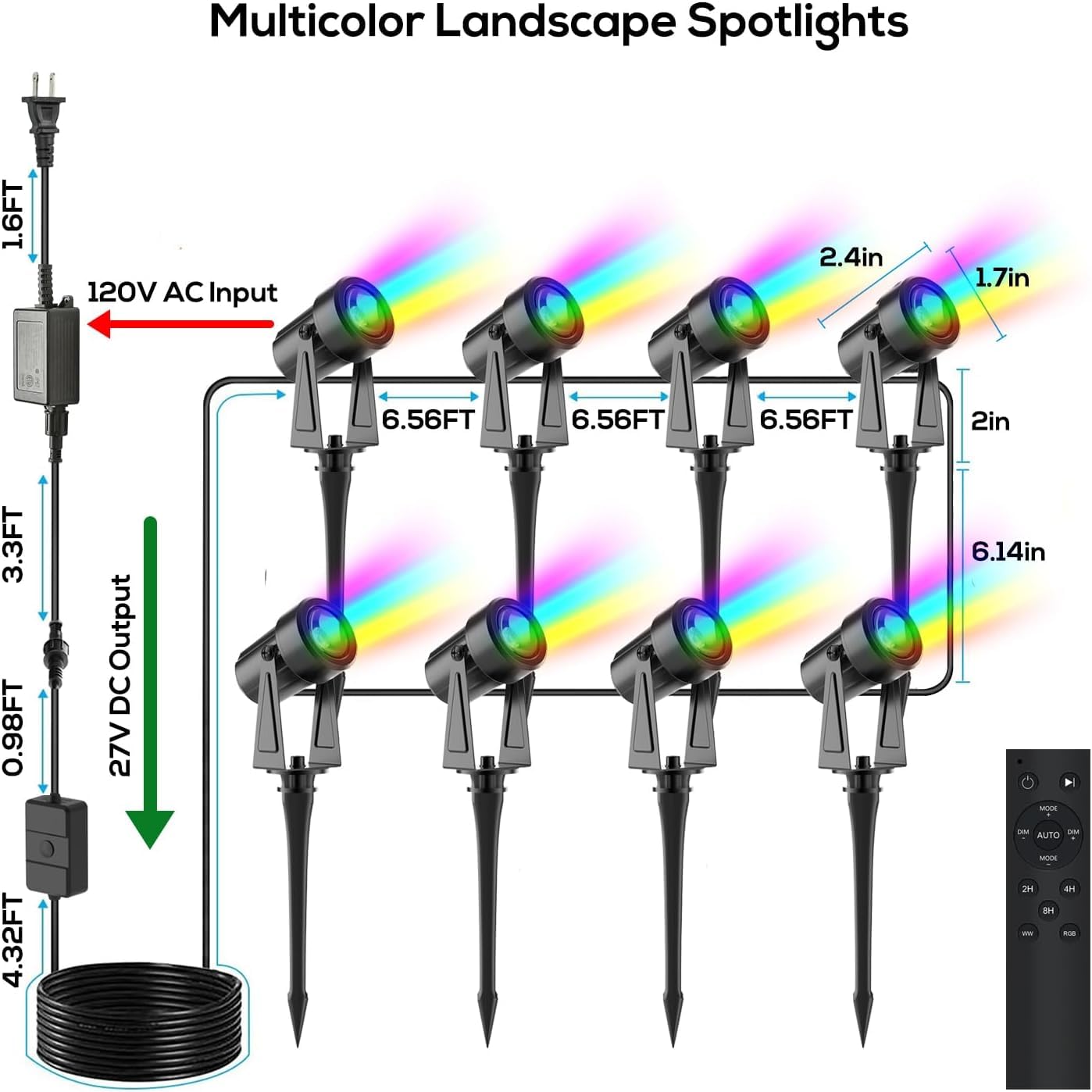 Sunthin Outdoor Landscape Lighting With Remote  Rgbw Color Changing Spot Uplights  16 Pack (8 Pack*2)