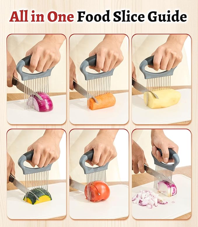 Onion Holder for Slicing, Large Stainless Steel Onion Slicer Holder - Multi-Purpose Vegetable Chopper Tomato Slicer, Food Cutter Assistant Tool for Potato, Avocado, Egg, Lemon, Fruit & Meat Tenderizer