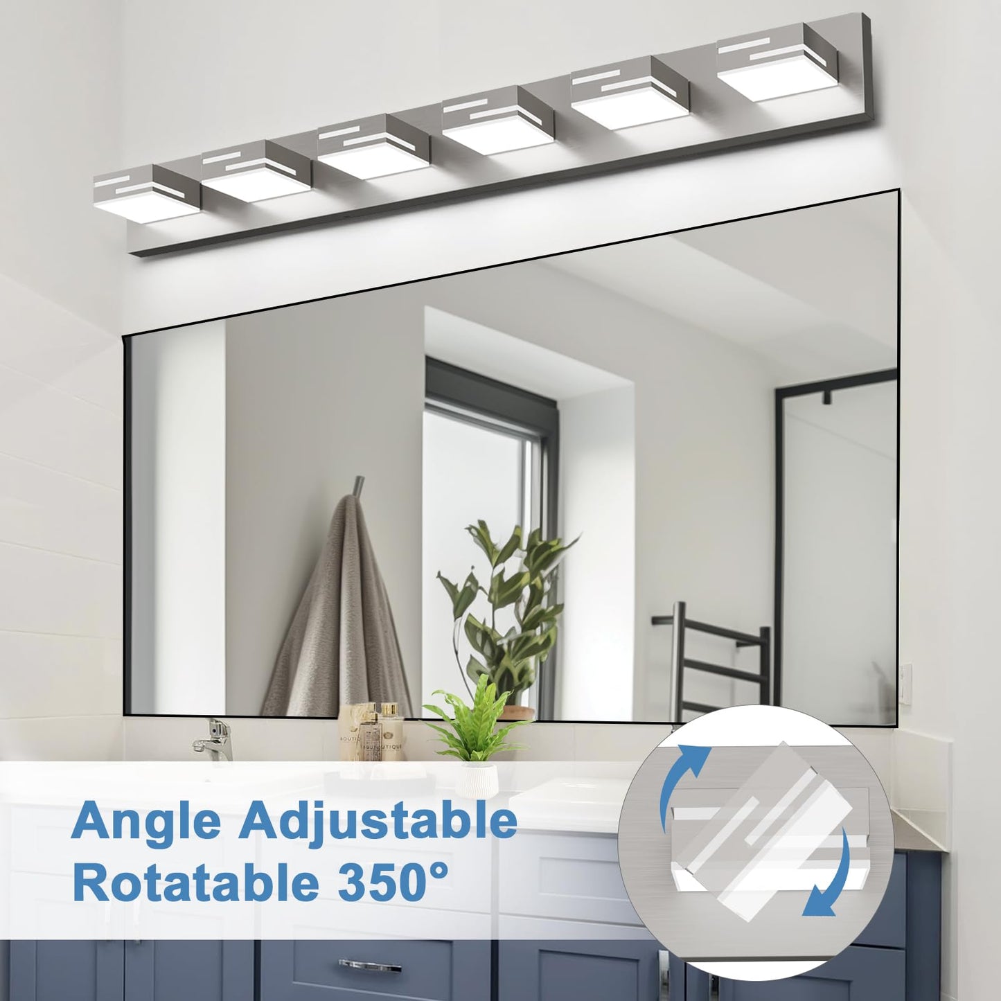 Lkhf Led Modern Bathroom Vanity Light Fixtures  6-Light 40-Inch Dimmable Brushed Nickel Vanity Lights For Bathroom Lighting Fixtures Over Mirror  With 350?Rotatable Acrylic Heads (Cool White 6000K)