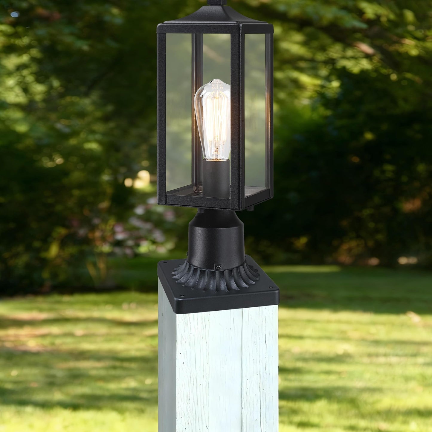 Faymart Lighting Black Pier Mount Adapter-Outdoor Post Light Mounting Base For 3 Pole  5.67X5.67 Post Cap Adapter Aluminum Alloy Pillar Light Fixture Mounts Matte Black
