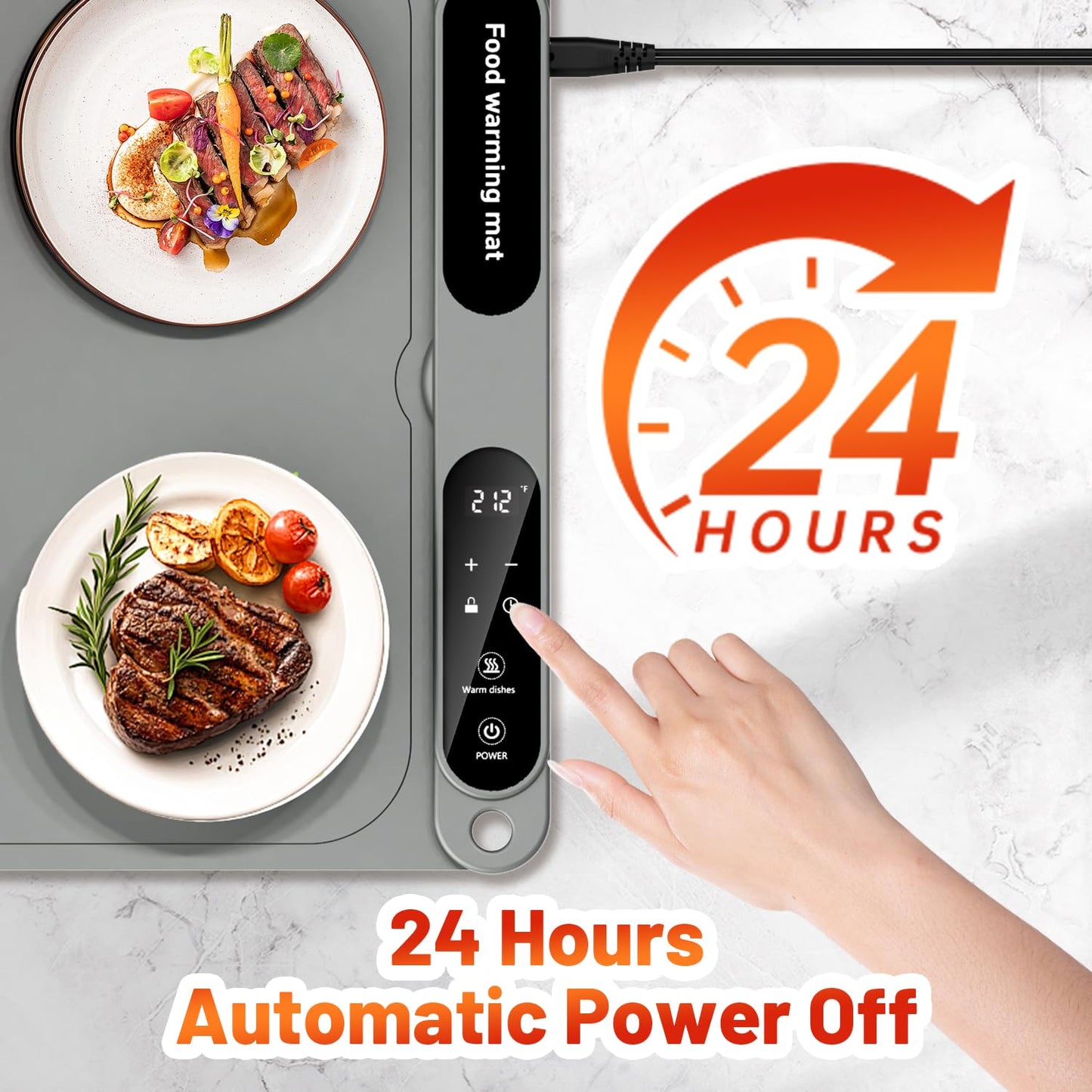 Warming Mat for Food, 430W Portable Electric Warming Tray with 7-Level Temp Control & 8H Timer, Child Lock Safety, 8s Fast Heat Warming Tray for Buffet, Party, Travel& Home, 24×15 IN Food Warmer Mat