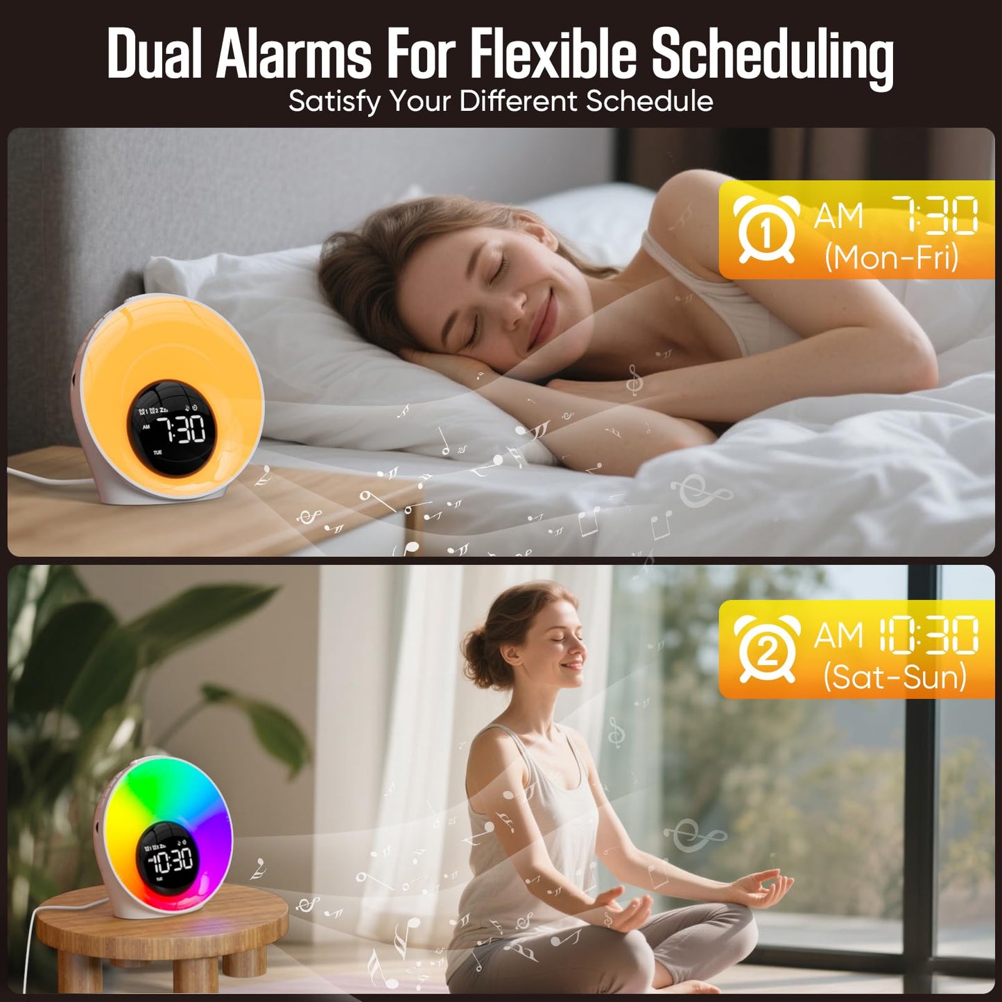 Wake Up Light Sunrise Alarm Clock, White Noise Sleep Sound Machine with 30 Soothing Sounds, Night Lights, Dual Alarms, Snooze, Timer, Bedside Lamp, Christmas Gift for Women, Kids, Heavy Sleepers