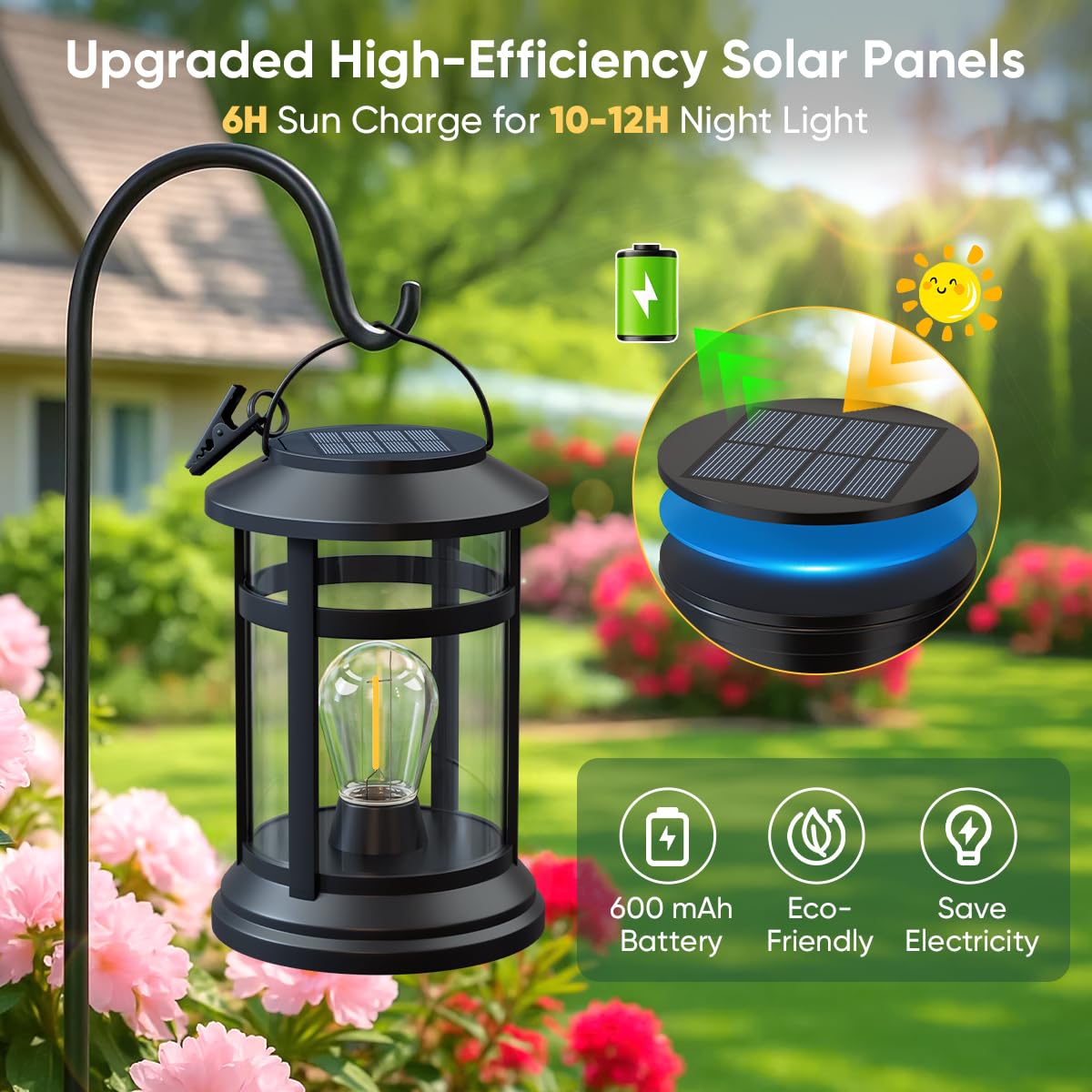 Nfever Solar Lanterns Outdoor Waterproof: 4 Pack Hanging Solar Lights For Outside Patio Porch Garden Tabletop Decor - Bright Led Warm White Solar Powered Lighting - 2025 Gardening Lovers Mom Gifts