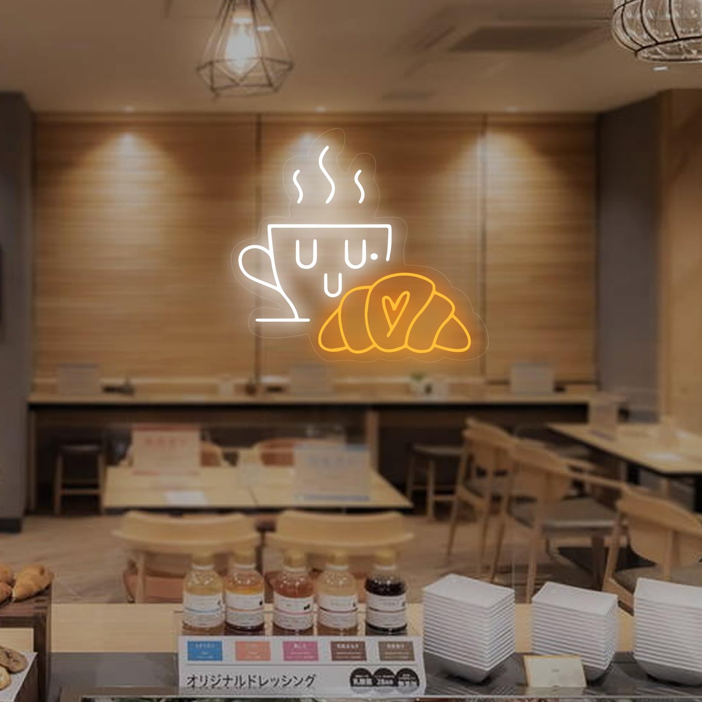 Coffee & Croissant Led Neon Sign  Custom Bakery Shop Bakery Decoration Neon Light Coffee Cup Home Bar Wall Decor Coffee Lover Gift For Family Party Bedroom Restaurant Bar Birthday