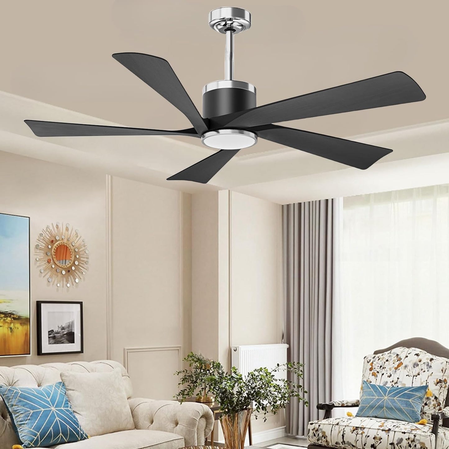 TXCSLY 52in  Ceiling Fan with Lights, Remote Control, Metal, Black, Model HYF-CF-52