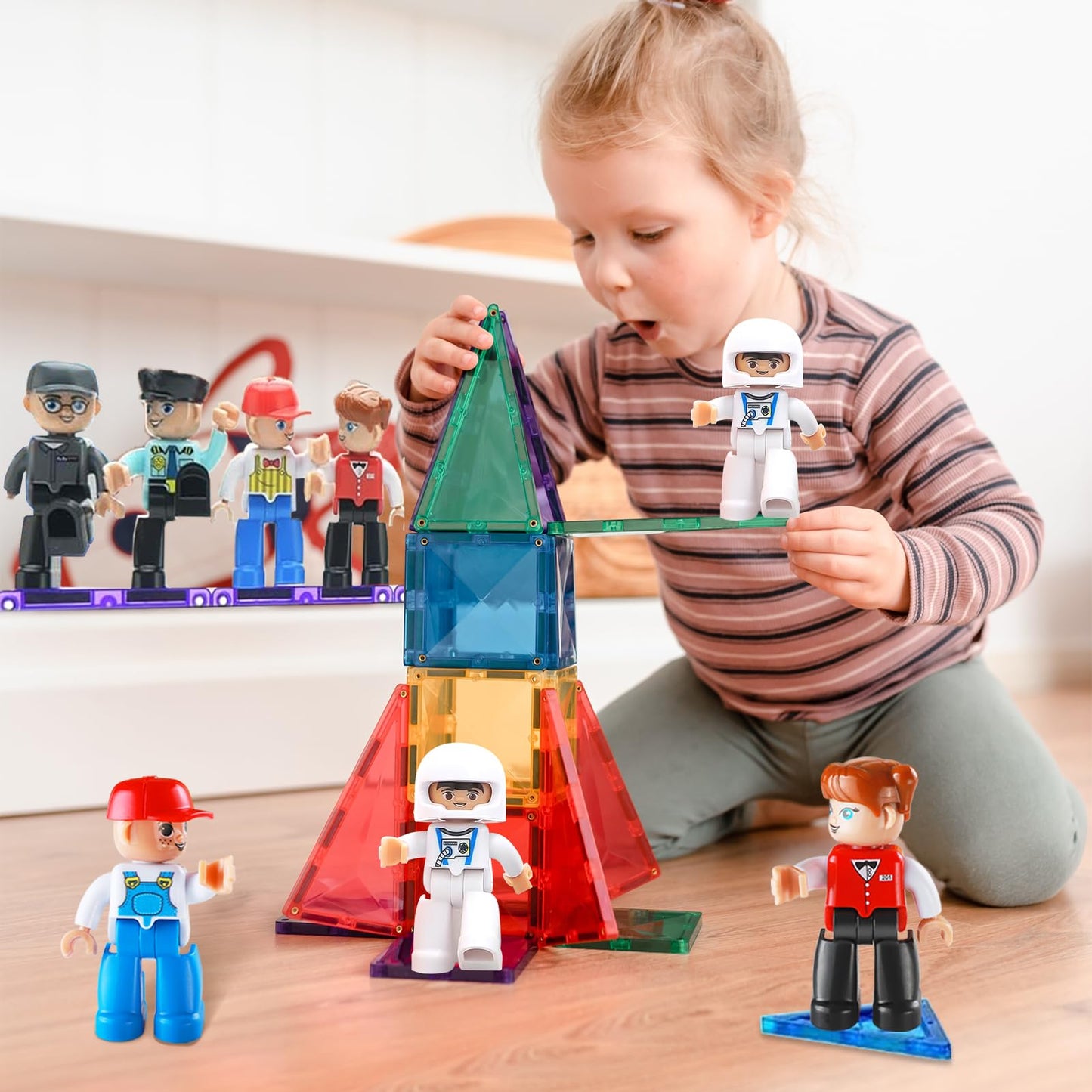 Large Magnetic People Figures for Kids-15pcs,3”Community Helpers Toys People for Magnetic Tiles Building Blocks Gifts for Christmas Toddlers Boys Girls Ages 3 4 5 6+,Creative Magnet Toy Expansion Pack