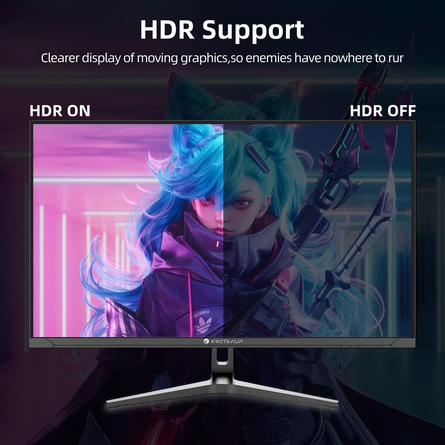 Kroteaup 32 Inch UHD Gaming Monitor, (3840 X 2160) Computer Monitor, HDR400, DCI-P3 86%，100% sRGB, Eye Care, Freesync, HDMI, Dp Port and Built-in Speaker, Support Wall