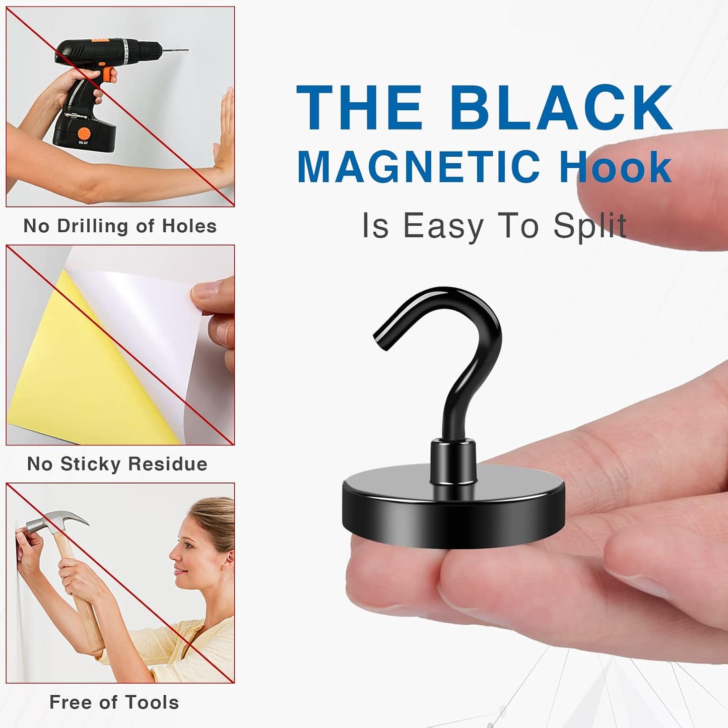 LOVIMAG Black Magnetic Hooks Heavy Duty, 120Lbs Strong Neodymium Magnet Hooks with Epoxy Coating for Home, Kitchen, Workplace, Office etc-2 Pack