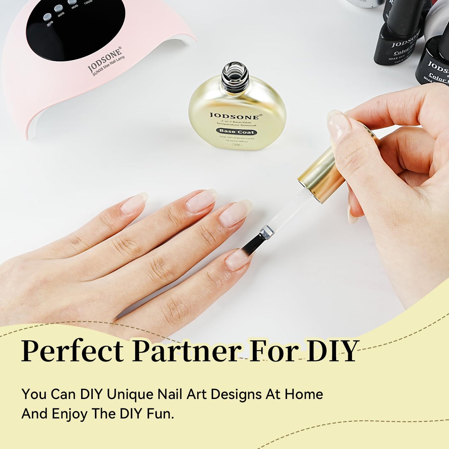 JODSONE 2-in-1 Base Coat - 16.5ml No Wipe, Warmly Removable Foundation for Gel Nail Polish & Tips. U V/LED Cured, Long-Lasting,