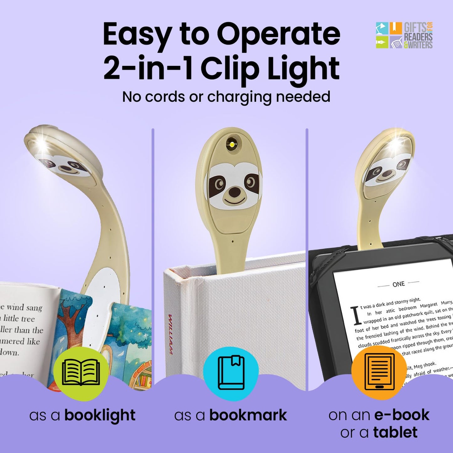 Gifts for Readers & Writers Flexilight Reading Light | 2 in 1 Bookmark Lamp | LED Clip On | Sloth