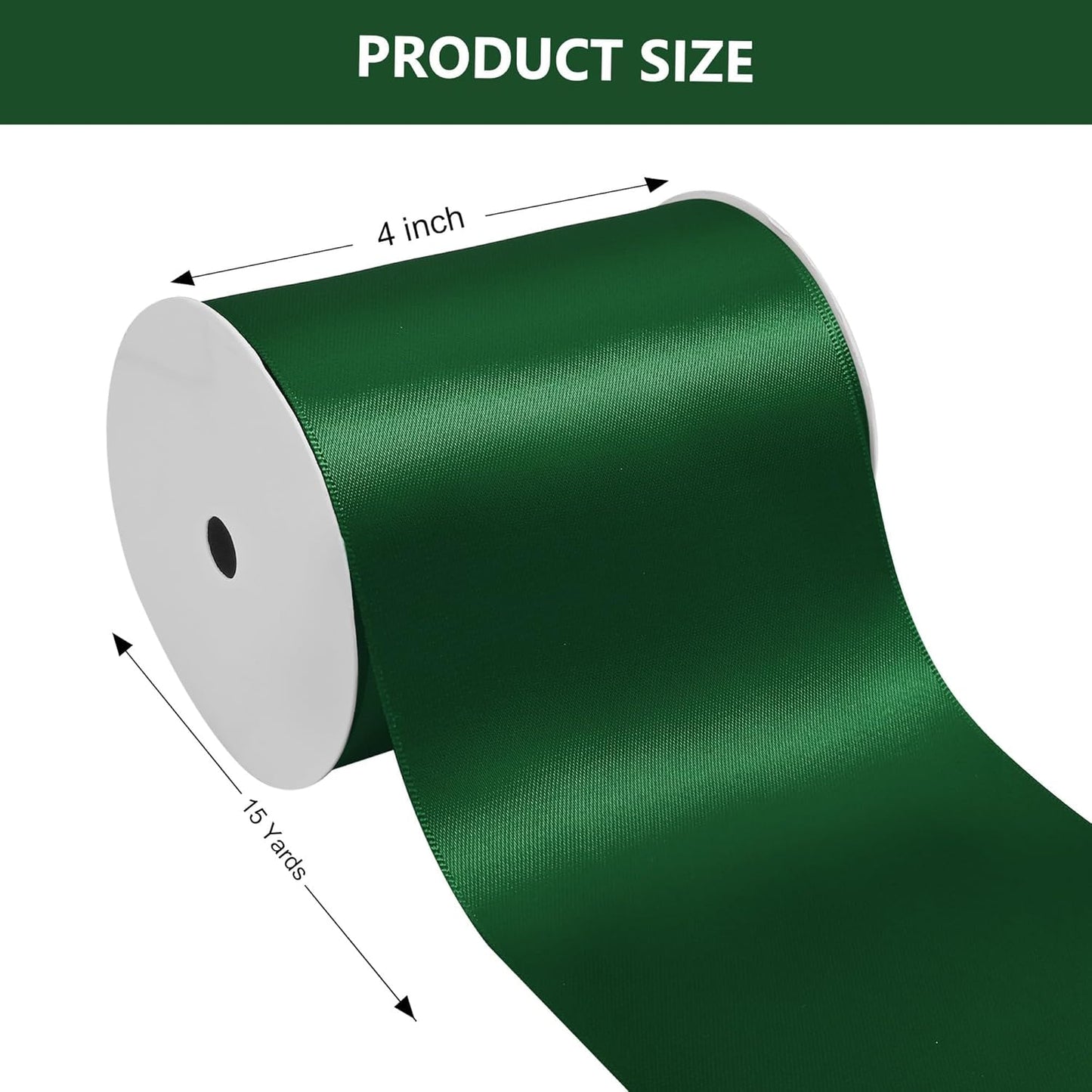 Forest Green Satin Ribbon 4 Inch X 15 Yards Solid Color Double Faced Ribbons Perfect for Crafts Wedding Decor Bow Making Arts Sewing and More