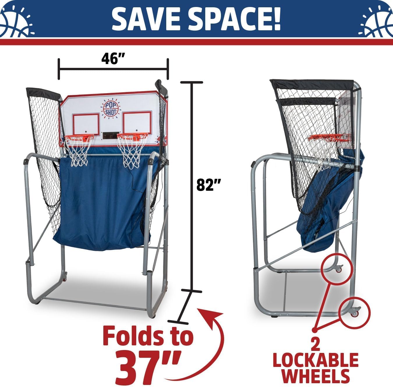 Pop-A-Shot - Home Dual Shot with Oklahoma City Thunder NBA Graphics l Sensor Scoring l 16 Game Modes l 7 Balls l Foldable Storage l for All NBA Fans