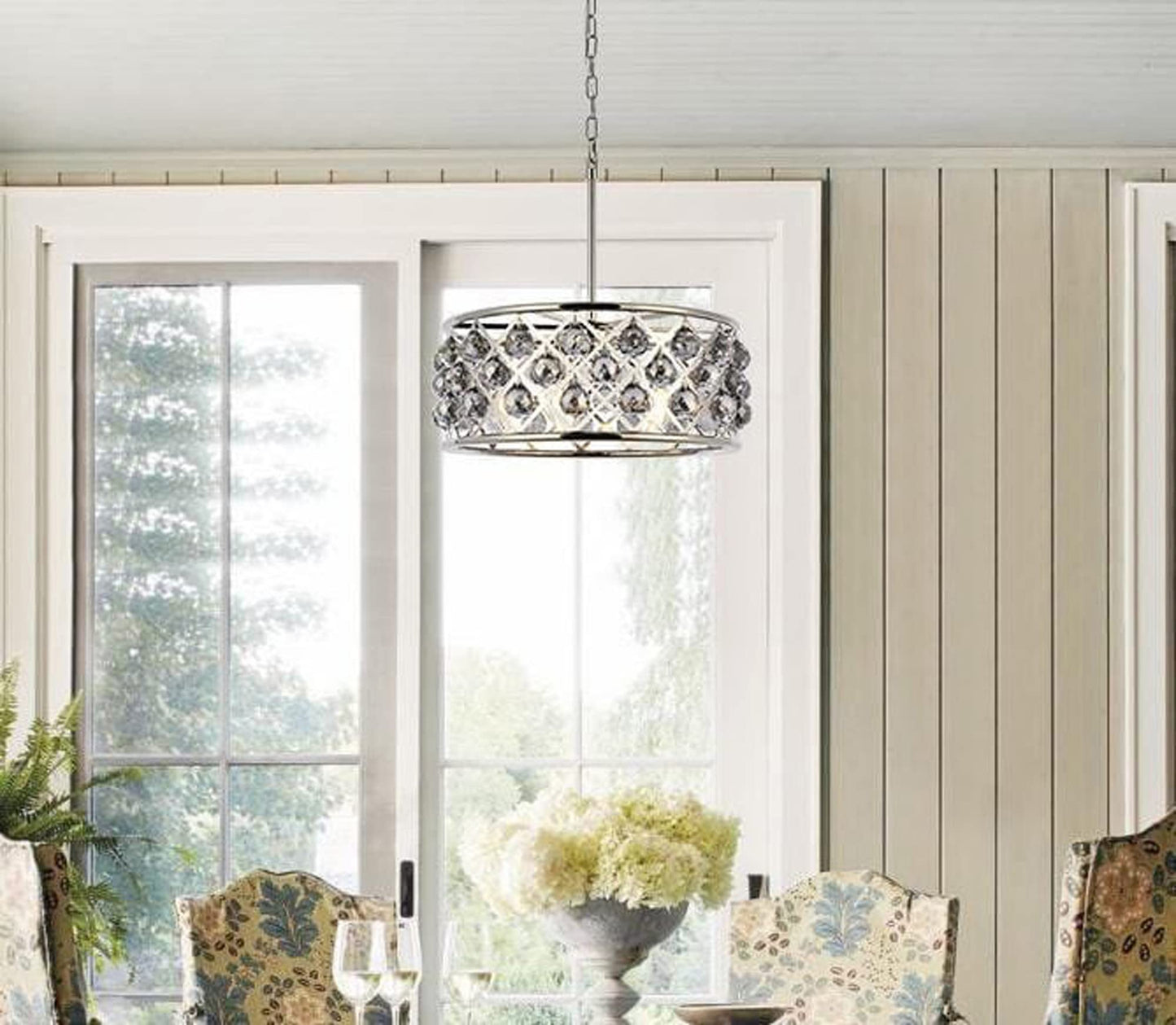 Elegant Lighting Madison Collection 5-Light Pendant Lamp, 20in Depth x 9in Height, Polished Nickel, Silver Shade, Model 1214D20PN-SS/RC