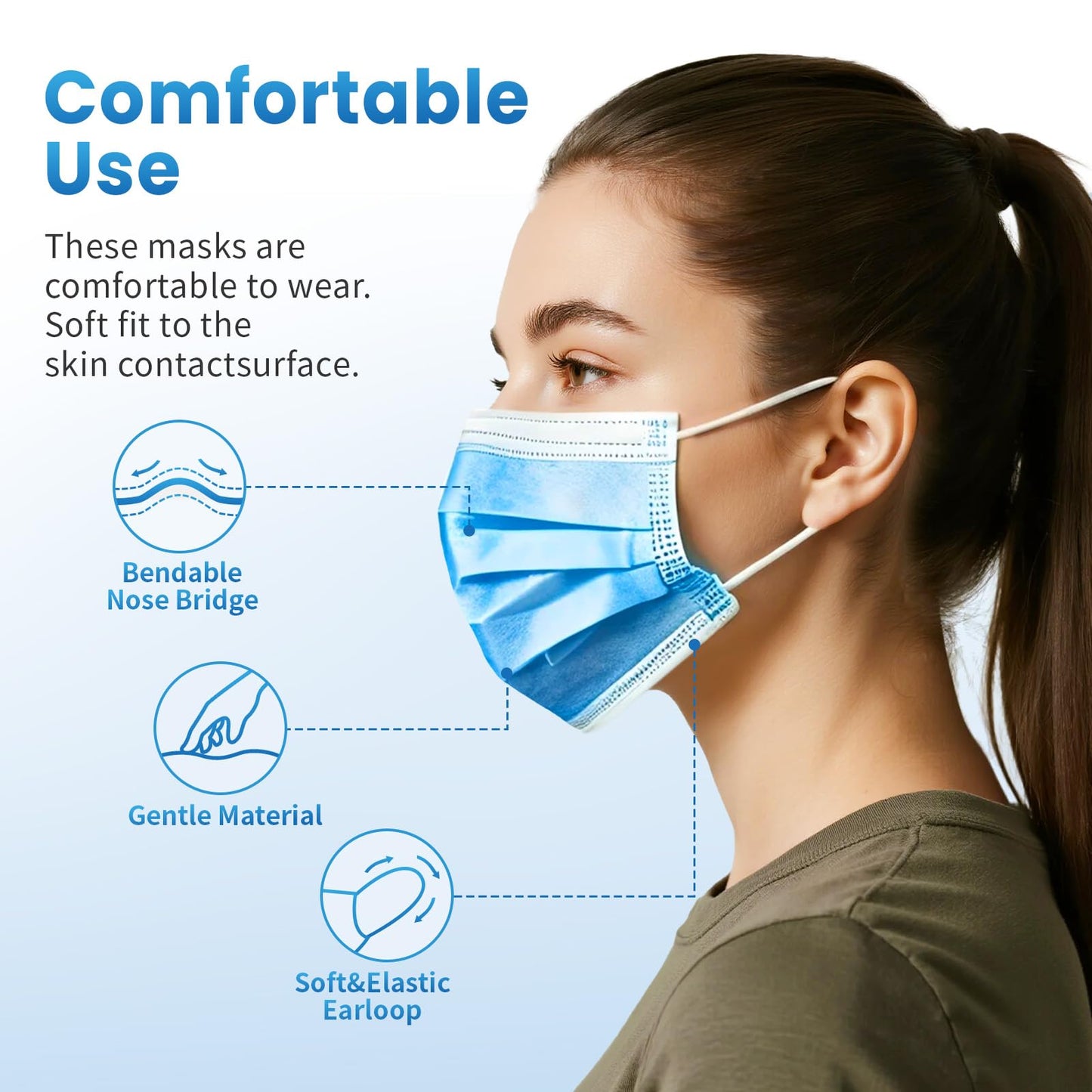 Borje Blue Disposable Face Mask 100 Pcs Blue Face Masks 3 Ply Protection Masks
