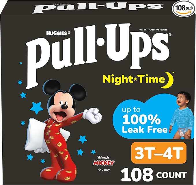 Pull-Ups Boys' Night Time Potty Training Pants, Size 3T-4T Overnight Training Underwear (32-40 lbs), 108 Ct