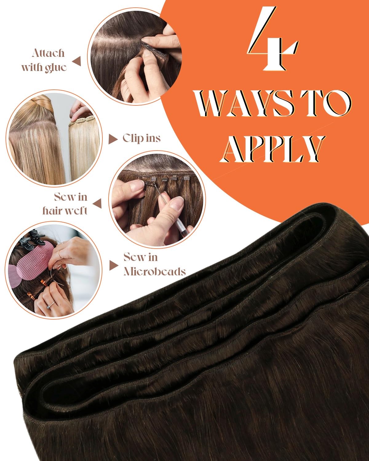Sunny Hair Weft Hair Extensions Human Hair Brown Sew in Hair Extensions Real Human Hair Dark Brown Sew in Extensions for Women R