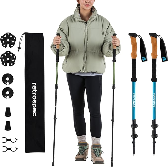 Retrospec Solstice Hiking Poles for Men & Women - Adjustable and Collapsible Lightweight Walking & Trekking Sticks - Alumi...