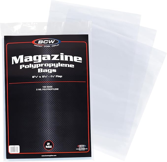 BCW Magazine Bags - 1 Pack of 100 | Acid-Free, Crystal Clear Polypropylene Sleeves for Archival-Quality Storage of Collect...