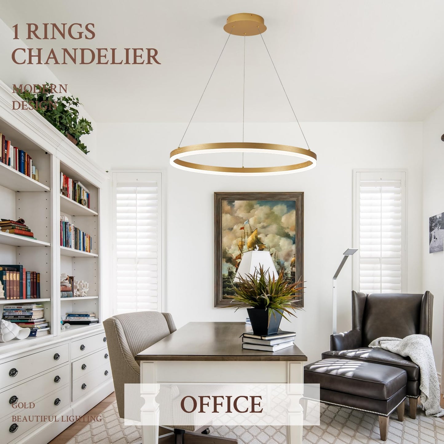 Sparklelf Modern Led Pendant Lighting 24 Ring Chandelier Gold Dimmable Led Chandelier For Dining Room 36W Adjustable Pendant Light Fixture For Living Room Bedroom Home Office Foyer  3000-6500K