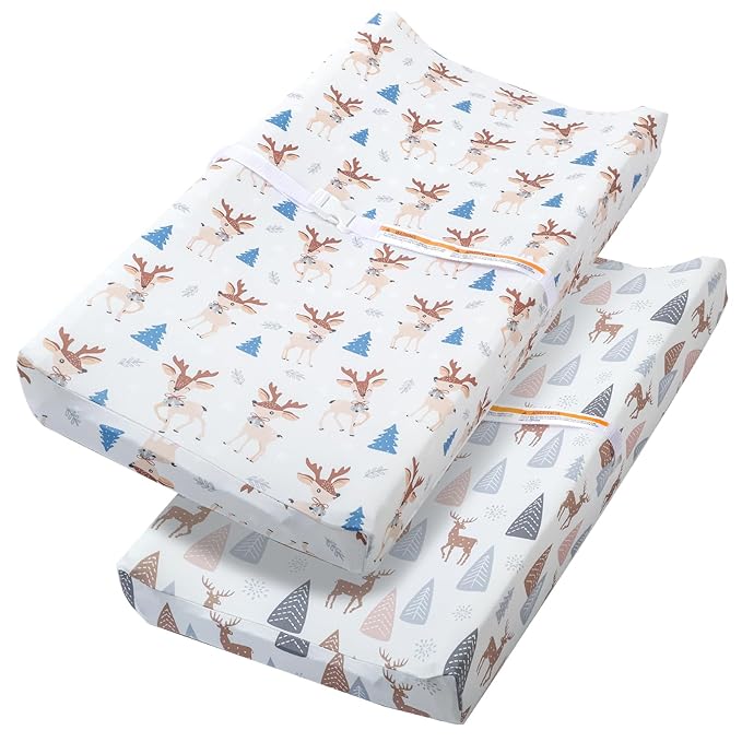 Changing Table Pad Cover Elastic Changing Pad Cover Premium Baby Changing Pad Cover 2 Pack for Boys Girls Soft and Comfy (Deer Park)