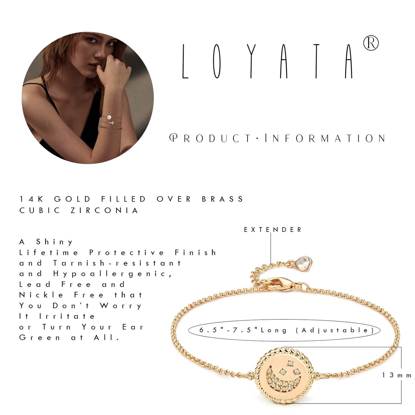 LOYATA Evil Eye Bracelet Gold Open Diamond Cubic Zirconia 14K Gold Plated Dainty Chain Simple Jewelry Gift for Women
