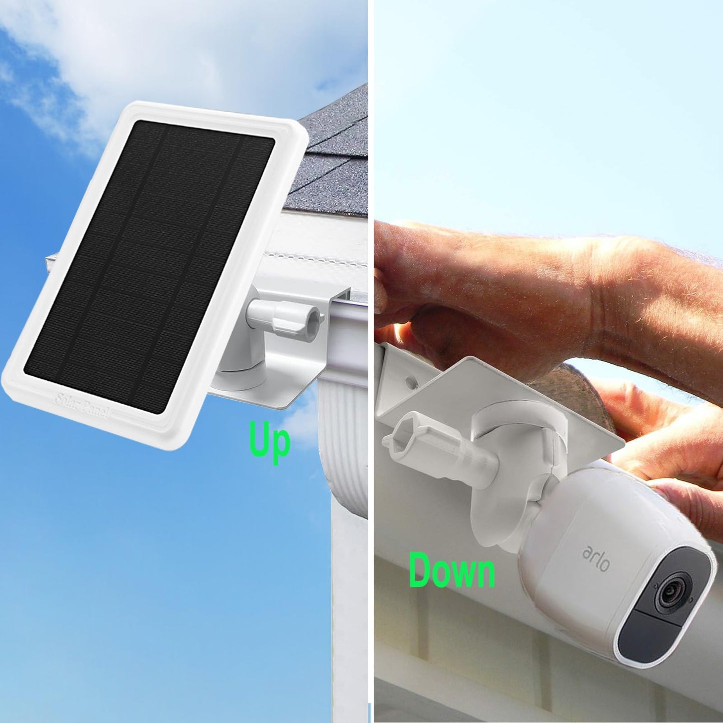 Gutter Mount For Outdoor Security Camera, Solar Panel Adjustable 1/4  Screw Compatible With Arlo, Blink, Wyze, Eufy Etc,. Weathe