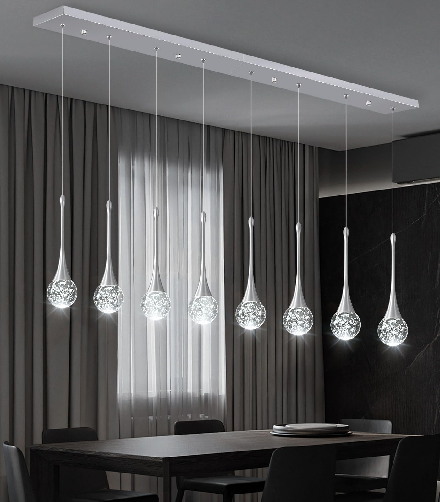 8 Light Modern Glam Crystal Rectangular Chandelier For High Ceiling Led Dimmable Ceiling Pendant Light Kitchen Island Staircase Foyer Enterway Living Room Chandelier Lighting Antique Silver