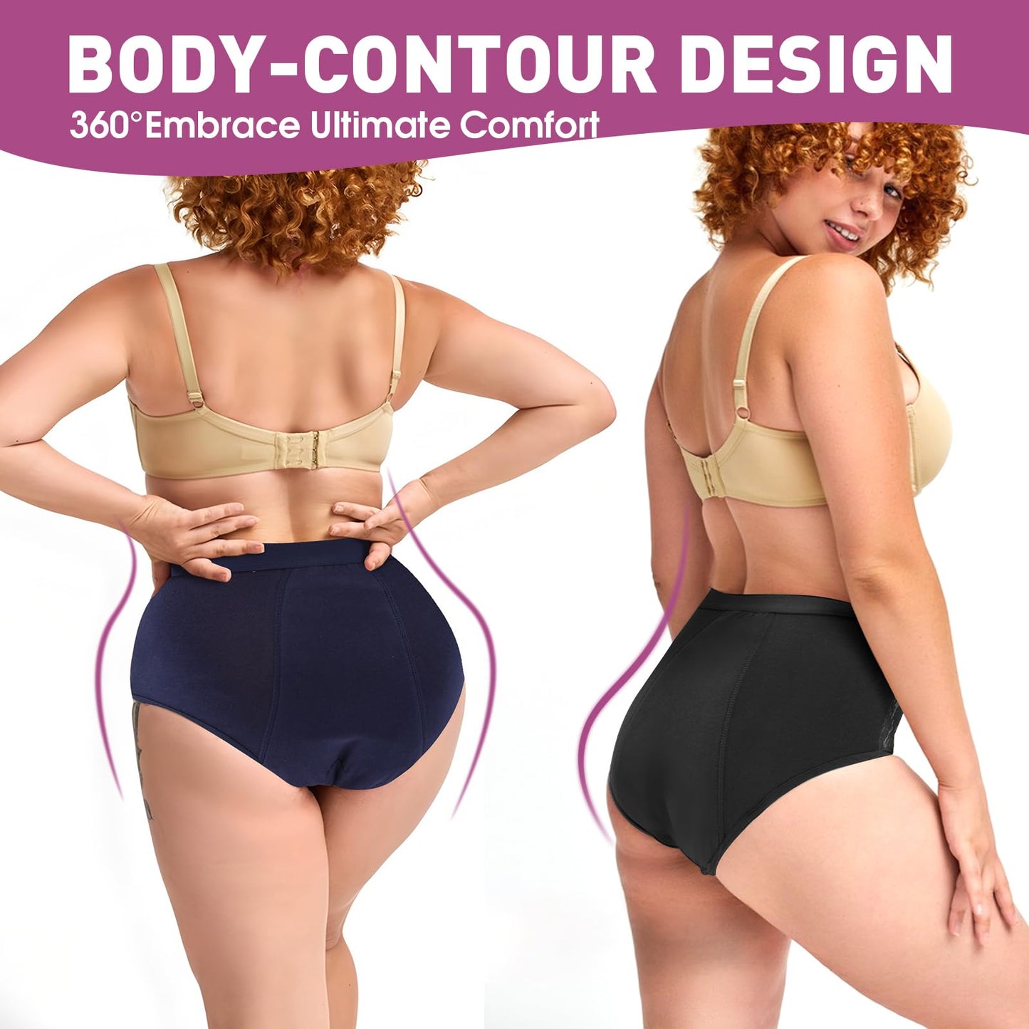 TUXIYA 3-Pack Incontinence Underwear for Women, Leak Proof Underwear for Women Washable & Reusable for Leakage Protective Panties(Medium,Black/Red/Blue)