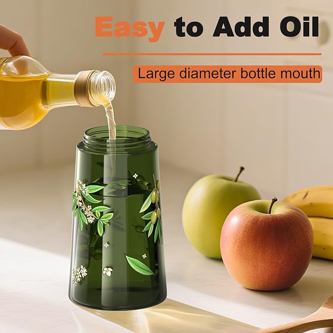 COOLMI Oil Sprayer for Cooking, 2 in 1 Olive Oil Dispenser Bottle Set for Kitchen, Food-Grade Glass Green Oil Vinegar Bottle Container - 16OZ/470ML Set of 2 (Black)