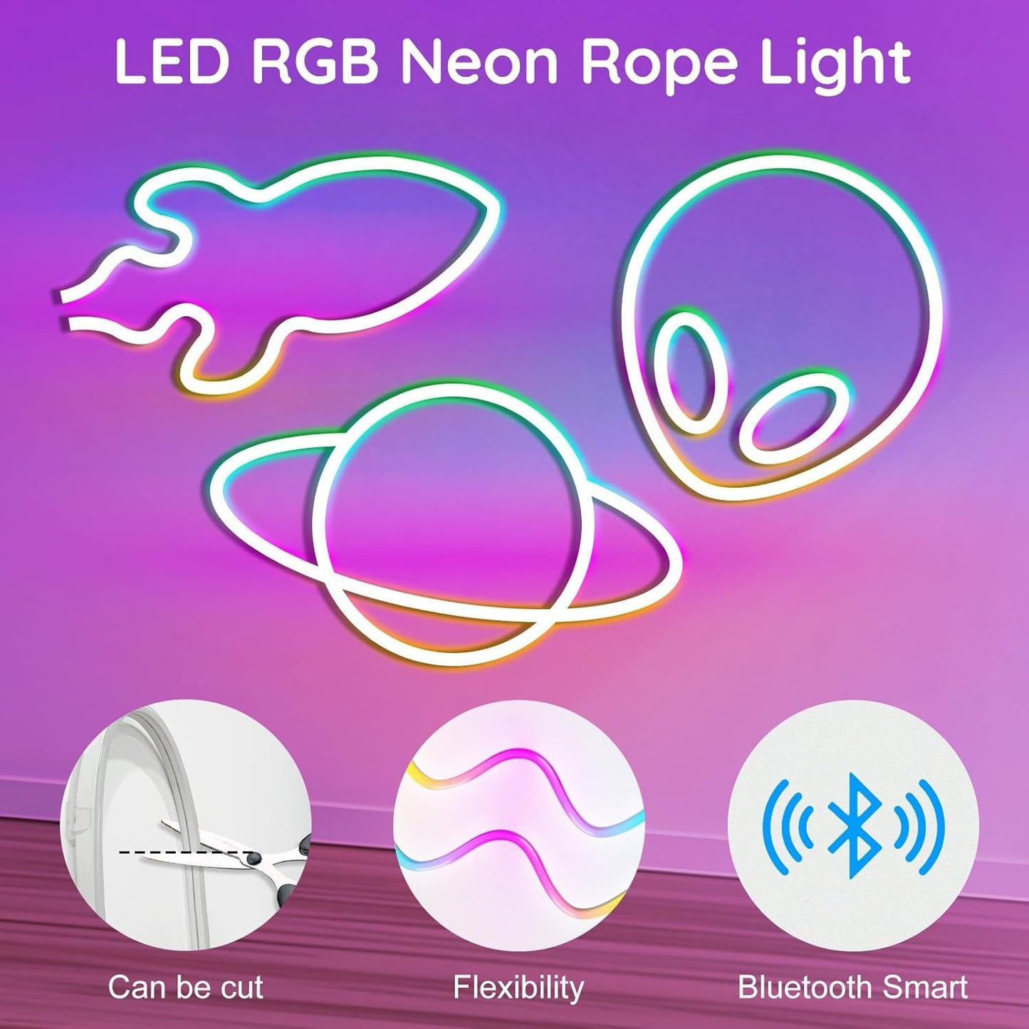 RCUICA Neon Rope Lights, 32.8FT Flexible LED, RGB Waterproof, App/Remote Control, IP65 Outdoor Use