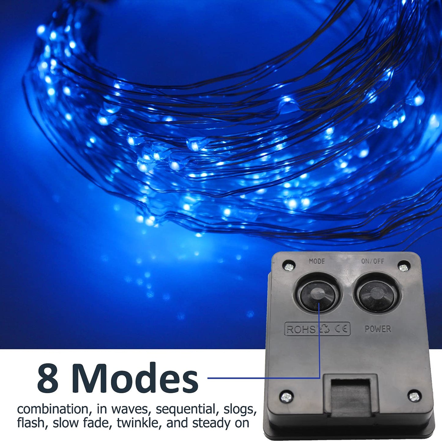 soltuus Solar Fairy String Lights, 180 LEDs, Waterproof, 6.6 ft, Blue, Model 898746a0-71be-4819-a86b-55110fb