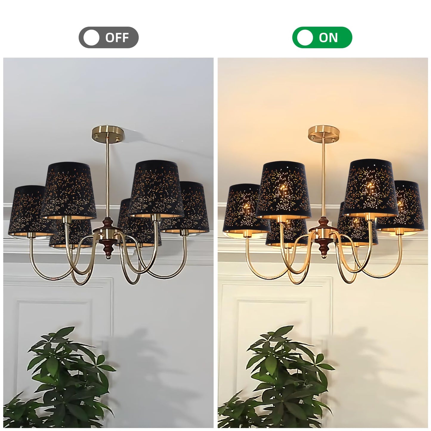 YISUN Lamp Shades Set of 6, Fabric + Iron + PVC, Black/Gold, Clip On Bell Design, Model DF-LCZD10-DKC