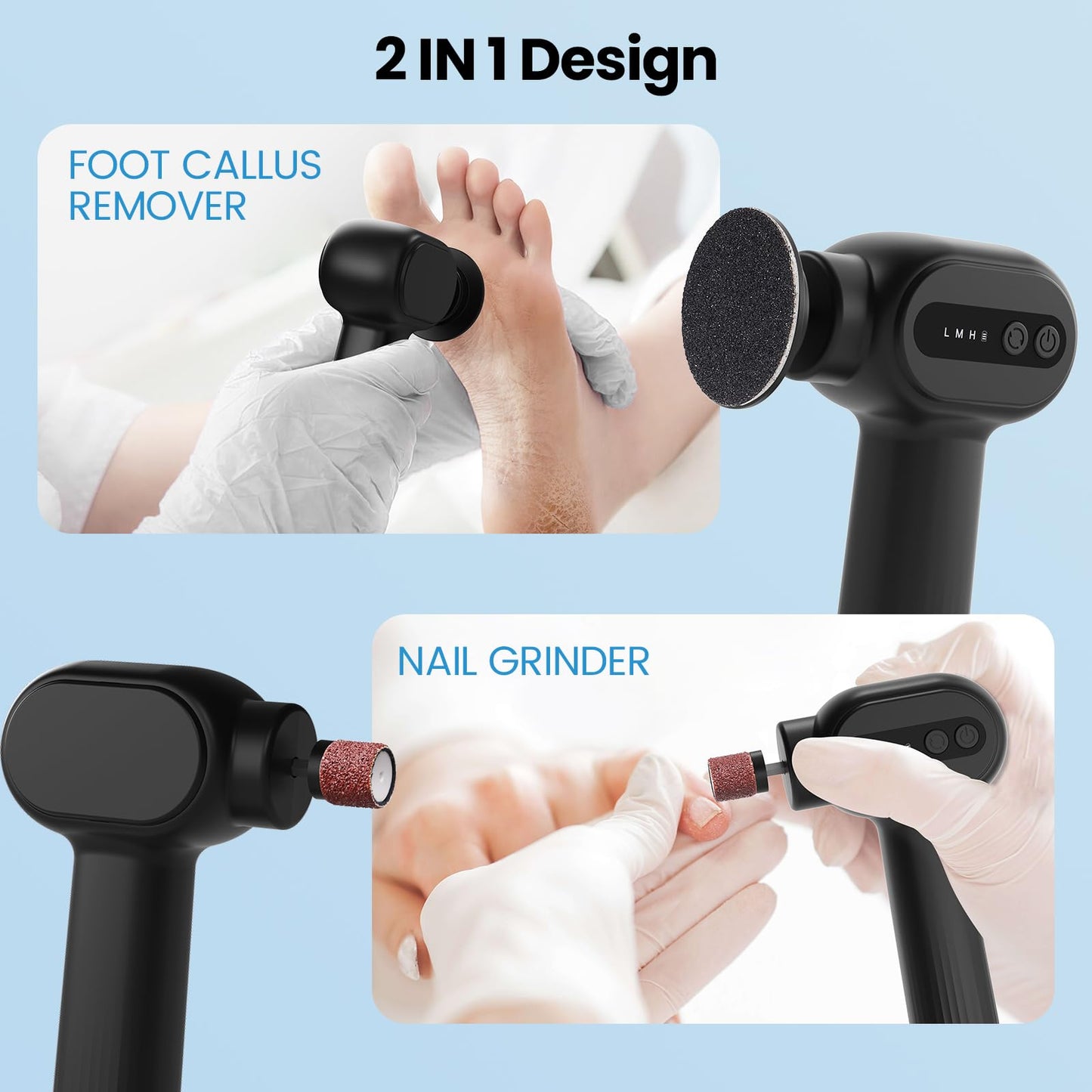 Electric Callus Remover for Feet, 2 in 1 Electric Foot File Grinder, Rechargeable Cordless Foot Scrubber for Dead Skin, Adjustab