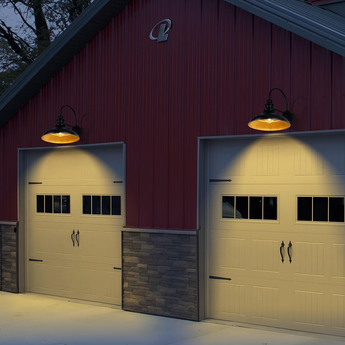 Diyel Outdoor Barn Light Fixtures  16 Inch Large Dome Farmhouse Exterior Wall Mount Lights  Rustic Wall Sconces Indoor Wall Lighting  Industrial Black Gold Lanterns For Porch  Garage  2 Pack